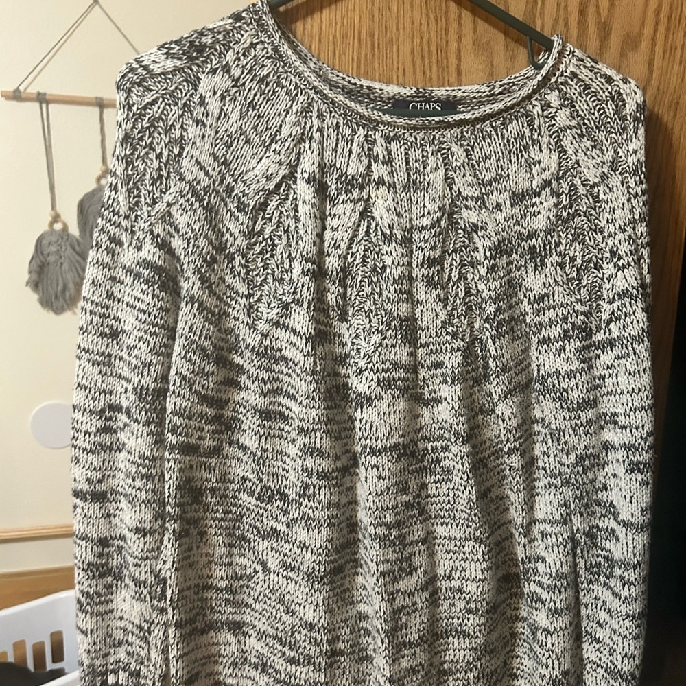 Chaps Gray and White Knit Sweater